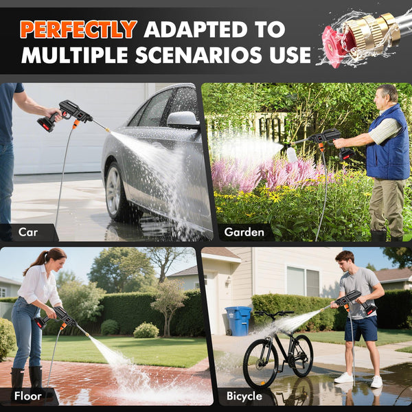 60 Bar/870 Psi Cordless High Pressure Washer, Portable High Pressure Washer, Electric Car Wash Machine, 1500W High-Power Motor, Includes 3 Multi-Function Nozzles, 2 Batteries, 5m Hose, 1 Charger, Ideal for Car Washing And Yard Cleaning