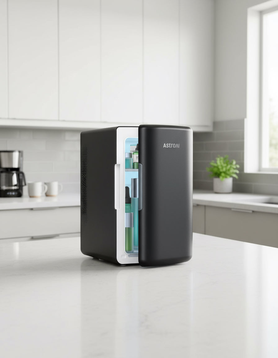 Astroai Mini Fridge 6 Litre / 8 Can | Cooler and Warmer | AC/DC | Small Fridge for Bedrooms, Car, Drinks, Beauty, Skincare, Travel (Deep Black)