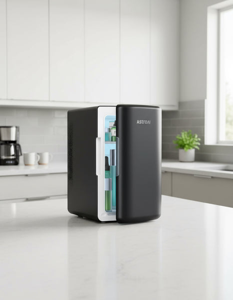 Astroai Mini Fridge 6 Litre / 8 Can | Cooler and Warmer | AC/DC | Small Fridge for Bedrooms, Car, Drinks, Beauty, Skincare, Travel (Deep Black)