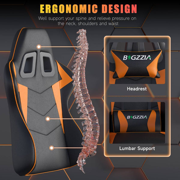 GartistGo Ergonomic Gaming Chair - Gamer Chairs with Lumbar Cushion + Headrest, Height-Adjustable Office & Computer Chair for Adults, Girls, Boys (Without footrest)