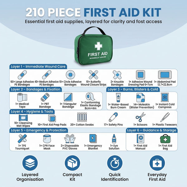 220pcs Premium First Aid Kit Bag - Includes Cold (Ice) Packs, Burn Gel, Eyecare, Emergency Blanket, Plasters and Bandages for Home, Office, Car, Caravan, Workplace, Travel, Holidays and Sports