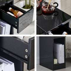 Slim Bedside Table, High Gloss Narrow Nightstand, Small Bedside Cabinet with Storage Space Saving for Bedroom Storage Unit, Living Room Small Sofa Side End Table