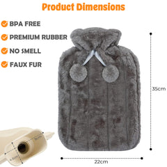 Hot Water Bottle, Large 2L Natural Rubber Hot Water Bottle, Soft Breathable Fabric, Winter Warmth for Men & Women with Warm Faux Fur Fleece Knitted Cover (Charcoal Grey)