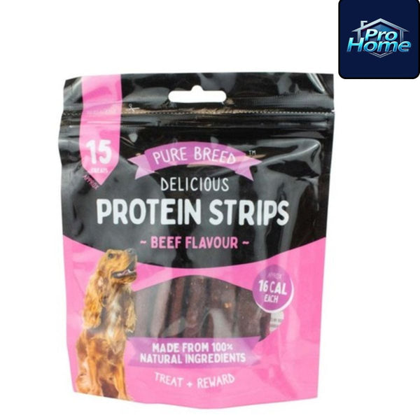 Delicious Protein Strips Beef Flavour, High Protein Dog Treats, Chewy Training Snacks, Easily Digestible in Resealable Pack