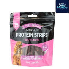 Delicious Protein Strips Beef Flavour, High Protein Dog Treats, Chewy Training Snacks, Easily Digestible in Resealable Pack
