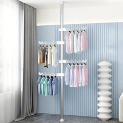 4-Tier Standing Clothes Laundry Drying Rack Coat Hanger Organizer Floor to Ceiling Adjustable Metal Corner Tension Pole