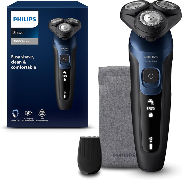 Philips Shaver Series 5000, Wet and Dry Electric Shaver for Men, Comforttech Blades 360°, Contour Heads, Advanced Display, Smartclick Precision Trimmer, S5466/18