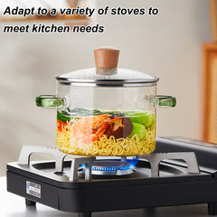 2pcs Glass Casserole Pot Suitable for All Stoves (Gas/Electric/Induction) - Thickened Heat-Resistant Shatterproof Soup Noodle Gravy Pot with Easy-Pour Spout & Even Heating Base, Heavy-Duty Glass Cookware for Home