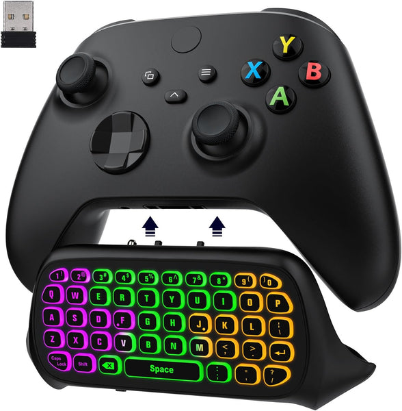 Moko RGB Backlight Keyboard for Xbox One Controller, Xbox Series X/S, Wireless Chatpad Keypad with 2.4G Receiver&3.5Mm Audio Jack, Xbox Accessories Mini Game Keyboard for Xbox One/One S/Elite/2, Black