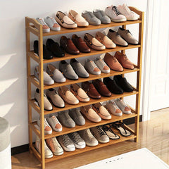 TOYANDONA Space-Saving Bamboo Shoe Rack, Multi-Tier Freestanding Organizer, 4/5/6 Tier Organizational Shelf for 24-30 Pairs of Shoes, Suitable for Entryway, Closet, Bedroom And Hallway Storage