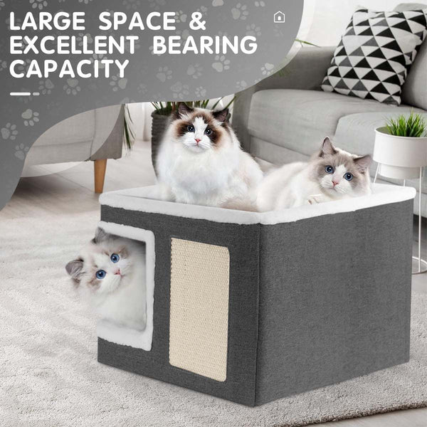 1pc Large Cat Cube House Cosy Foldable Bed Pet Cave Furry Soft Cushions Scratch Pads 42X42X36CM
