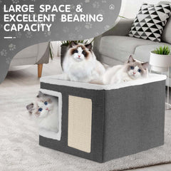 1pc Large Cat Cube House Cosy Foldable Bed Pet Cave Furry Soft Cushions Scratch Pads 42X42X36CM