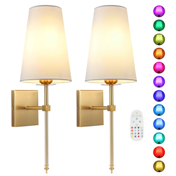 Wall lamp, LED wall lamp, dimmable wall lamp (non-hardwired fixture), controllable bulb, modern linen shade bedroom hallway wall lamp