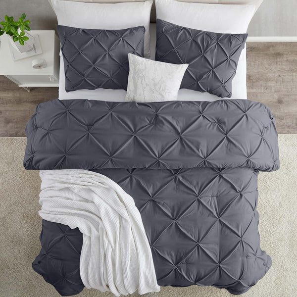 3pcs Pintuck Duvet Cover Set – Reversible Pinch Pleat Design with Pillowcases, Soft & Breathable Microfiber, Button Closure & Corner Ties, Machine Washable, Perfect for Bedroom or Guest Room – All Season