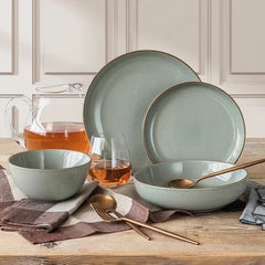 Over & Back Stoneware Dinnerware Set, 16 Piece in Sage Green