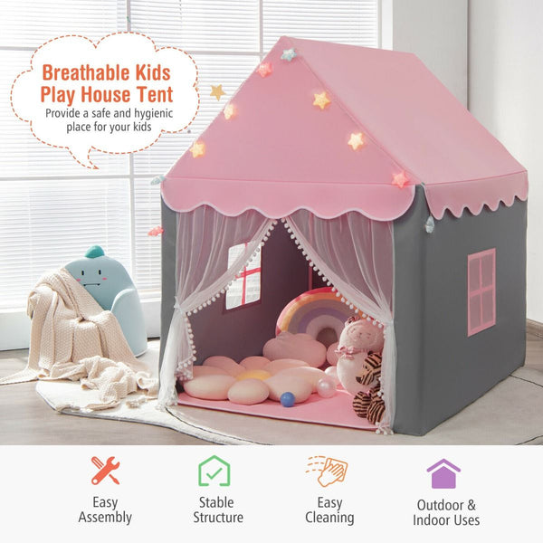 Large Kids Play House with Washable Mat and Star Lights
