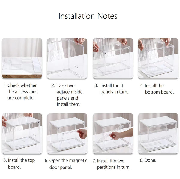 Lunaluke Clear Double-Tier Storage Box with Door - Heavy-Duty Plastic Dustproof Display Case with Hinged Door And Bottom Shelf, Dust Cover Included, Ideal for Organizing Makeup, Cosmetics, Or Other Items on a Vanity, Desk, Or Shelf.