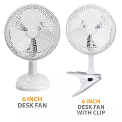 6 Inch Clip on Fan - 2 in 1 design with 2 Speeds,with Strong Airflow | Mini Plug in Silent Desk Fan, Ideal fan for Bed& Desktop