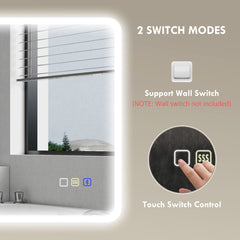 Backlit Illuminated Bathroom Mirror with LED Lights and Bluetooth, Wall Mounted Vanity Mirror with 3 Colours Dimmable, Anti-Fog, Memory Function, Touch Switch, IP44