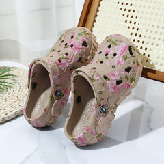 Women'S Floral Print Thick Sole Clogs, Dual-Use Adjustable Strap EVA Garden Shoes, Non-Slip Thick Sole, Summer Beach Wear, Women Shoes