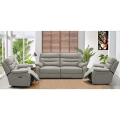 Fletcher Light Grey Leather Power Reclining Large 2 Seater Sofa with Power Headrest