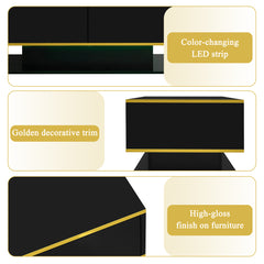 Modern LED Coffee Table, 100Cm High Gloss White Coffee Table, with 3 Drawers And RGB Light Strips, Adjustable Color/Brightness, Gold Edge, PB Board Material, Suitable for Living Room, Bedroom, Lounge, Studio - with a Load-Bearing Capacity of 50Kg And Spac