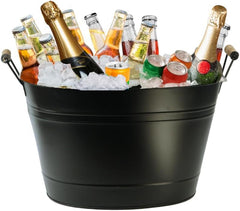 24L Cold Drinks GALVANISED Steel Oval Tub Outdoor ICE Bucket Cooler | Beverage Beer Lager Drink Pail Cocktails Parties, Drinks Cooler, Wine Bucket (BLACK)