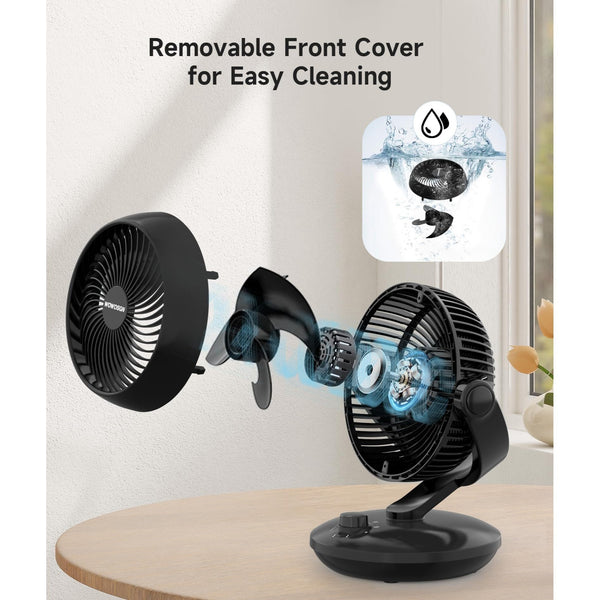 Desktop Air Circulator Fan, Quiet Three-Speed Desktop Fan, 80° Oscillation, 100° Adjustable Tilt, 12-Meter Long-Distance Air Delivery, Removable Front Cover, Black, Suitable for Bedroom/Office.