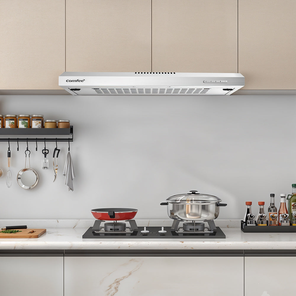 Midea COMFEE' 60 cm Visor Cooker Hood – Versatile LED Under Cabinet Hood, Wall-Mounted Extractor Fan Perfect for 600 mm Home Kitchens, Top Vented Stainless Steel Range Hood [Energy Class B]