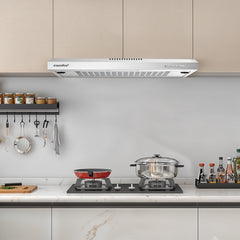 Midea COMFEE' 60 cm Visor Cooker Hood – Versatile LED Under Cabinet Hood, Wall-Mounted Extractor Fan Perfect for 600 mm Home Kitchens, Top Vented Stainless Steel Range Hood [Energy Class B]