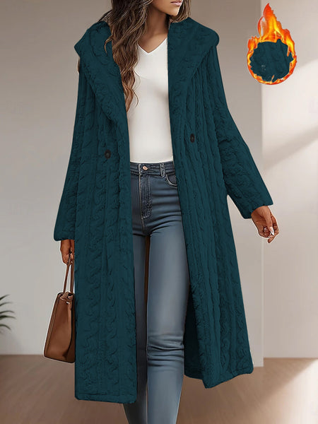 Fashionable Long Hooded Solid Color Cardigan Coat, Autumn/Winter Thickened Plush Outerwear, Warm, Versatile, and Suitable for Commuting