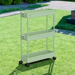 3-Tier Slim Rolling Storage Cart with Narrow Space-Saving & Heavy-Duty Plastic Shelving Unit - Mobile Utility Cart Suitable for Kitchen, Bathroom, Laundry Room, Office - Assembly, No Metal Parts, Lightweight Shelving Unit, Standing Shelf