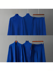 2025 newest suit high elasticity Women's loose suit, long wide-legged pants + shawl cardigan + turtleneck sweater fashion three-piece set Can be worn up to 70kg Suitable for female