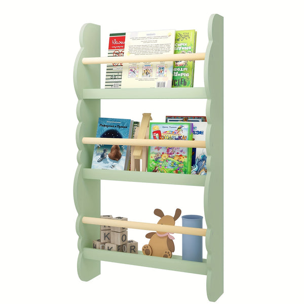 1pc Bookshelf Ledge | Book Organizer with Bookshelves, Pine E1 MDF, Green, Cubby Shelf, Freestanding, Suitable for Various Room Types