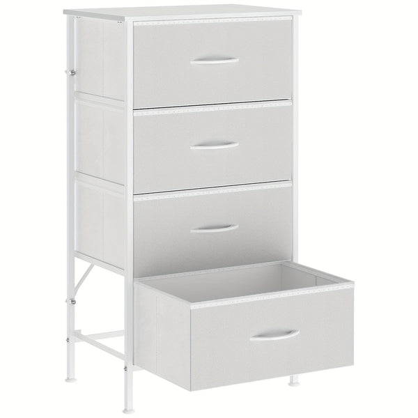 Frmobepts 4-Drawer Tall Dresser with Large Storage Cabinet - Modern Fabric & Wood Top Storage Organizer, Sturdy Metal Frame & MDF Construction, 68.58cm+ Height Freestanding Dresser with Spacious Drawers for Bedroom/Living Room