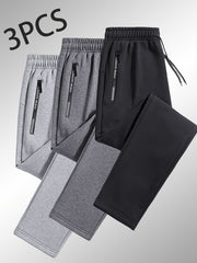 3-Pack Men'S Casual Sports Straight Leg Pants | Loose Fit, Ideal for Gym Training, Holiday Outings, and Outdoor Activities, All-Season, Drawstring Closure, Fiber