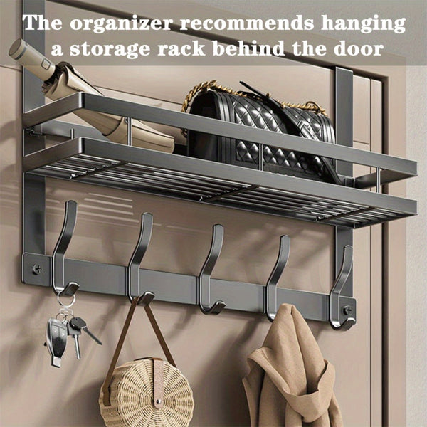 5 Hooks Behind The Door Storage Rack Door Hook Hanger Clothes Coat Hanger Towel Wall Hanger Storage Rack Gun Gray 43*28CM