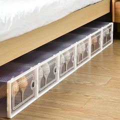 Pack of 12 Stackable Shoe Boxes Shoe Storage Organisers, Sturdy & Durable, Space Saving, Shoe Organizer Containers with Lids for Women/Men, Ideal for Entryway, Closet, Living Room, Bedroom, Office, Dorm, Fit Up To UK Size 9.5, 23x33x14cm