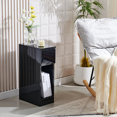 Slim Bedside Table, High Gloss Narrow Nightstand, Small Bedside Cabinet with Storage Space Saving for Bedroom Storage Unit, Living Room Small Sofa Side End Table