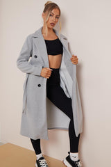 Women's Classy Solid Color Double Breasted Detachable Belted Pocket Pea Coat, Lapel Neck Long Sleeve Outerwear for Fall & Winter