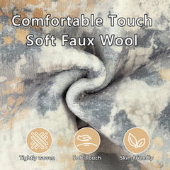 200x300cm Large Modern Abstract Rugs Living Room Non-slip Area Rug Short Pile Faux Bedroom Carpet Lightweight Washable Minimalist Floor Mat for Living Room Bedroom Office Decor, Gray Golden,