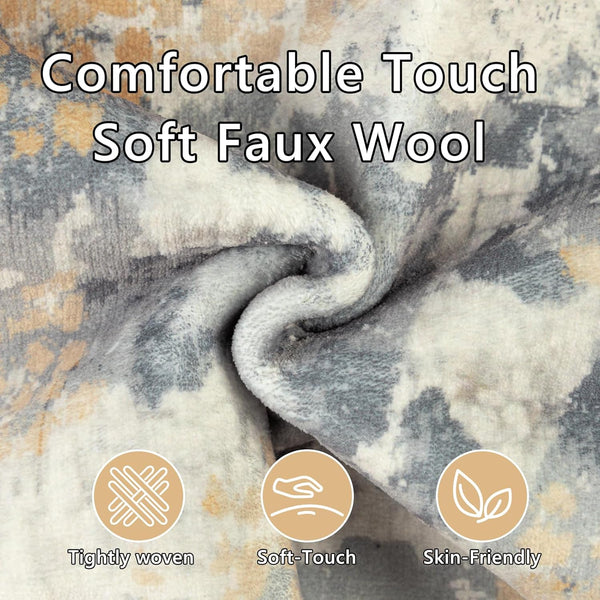 200x300cm Large Modern Abstract Rugs Living Room Non-slip Area Rug Short Pile Faux Bedroom Carpet Lightweight Washable Minimalist Floor Mat for Living Room Bedroom Office Decor, Gray Golden,