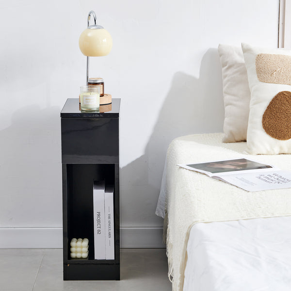 Slim Bedside Table, High Gloss Narrow Nightstand, Small Bedside Cabinet with Storage Space Saving for Bedroom Storage Unit, Living Room Small Sofa Side End Table