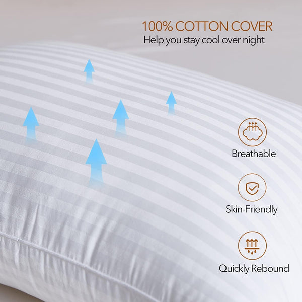 Adam Home Pillows 4 Pack Hotel Quality Side Sleeper Bounce Back Bed Pillow Hypoallergenic & anti Dust Mite Resistant Premium Filled Hotel Pillows Pack of 4