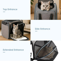 Expandable Soft Cat Carrier Bag – Airline Approved Pet Travel Bag with Mesh Windows, Shoulder Strap & Foldable Design for Cats and Small Dogs – Portable Pet Carrier for Airplane, Car, Vet & Home Use (Grey)