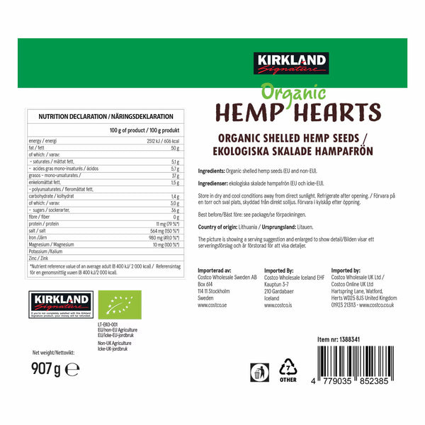 Kirkland Signature Organic Hemp Hearts, 907G