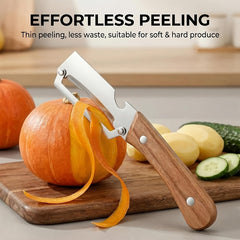 2pcs Stainless Steel Peeler And Slicer with Wooden Handle And Ideal for Sugarcane, Fruits, And Vegetables | Multifunctional, Durable Peeling Tool And Vegetable Slicer, Perfect for Parties And Picnics
