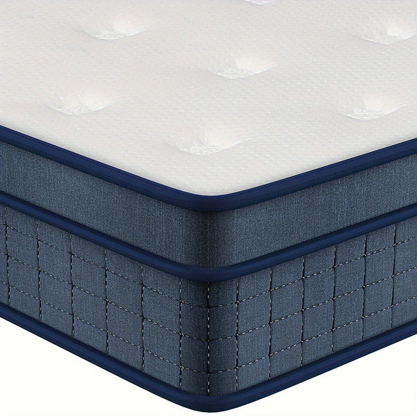 Mattresses Available in Single, Small Double, Double, And King Sizes Featuring Pocket Springs, a 26Cm (10.23 Inches) Medium-Firm Memory Foam Design with Seven Layers. Offers Pressure Relief And Motion Isolation in Blue And White
