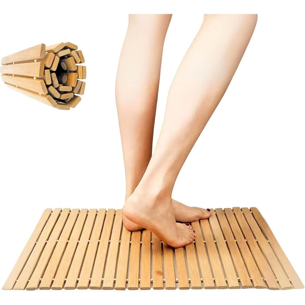 ADEPTNA Wooden Duck Board Bath Mat Acacia Wood Non-Slip - Luxury Rectangular Slatted Design for Bathroom, Shower, Spa, Sauna - 60cm x 40cm Waterproof Floor Decor