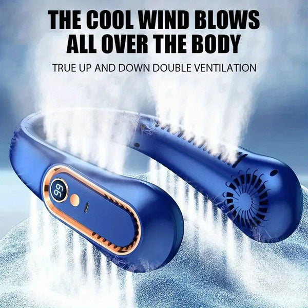 Sports & Office Companion: Mini Bladeless Neck Fan, Ultra-Long Battery Life, 5 Gear Adjustable, Silent, USB Charging with Digital Display